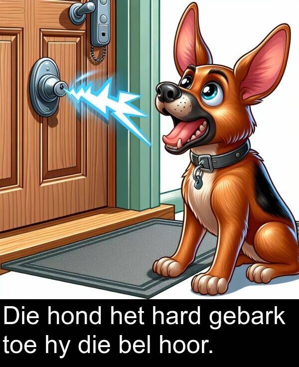 hoor: Die hond het hard gebark toe hy die bel hoor.