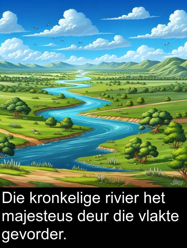 majesteus: Die kronkelige rivier het majesteus deur die vlakte gevorder.