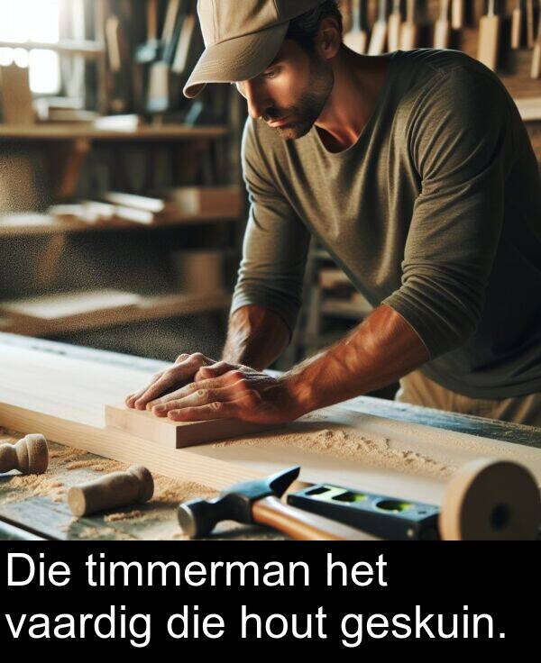 timmerman: Die timmerman het vaardig die hout geskuin.