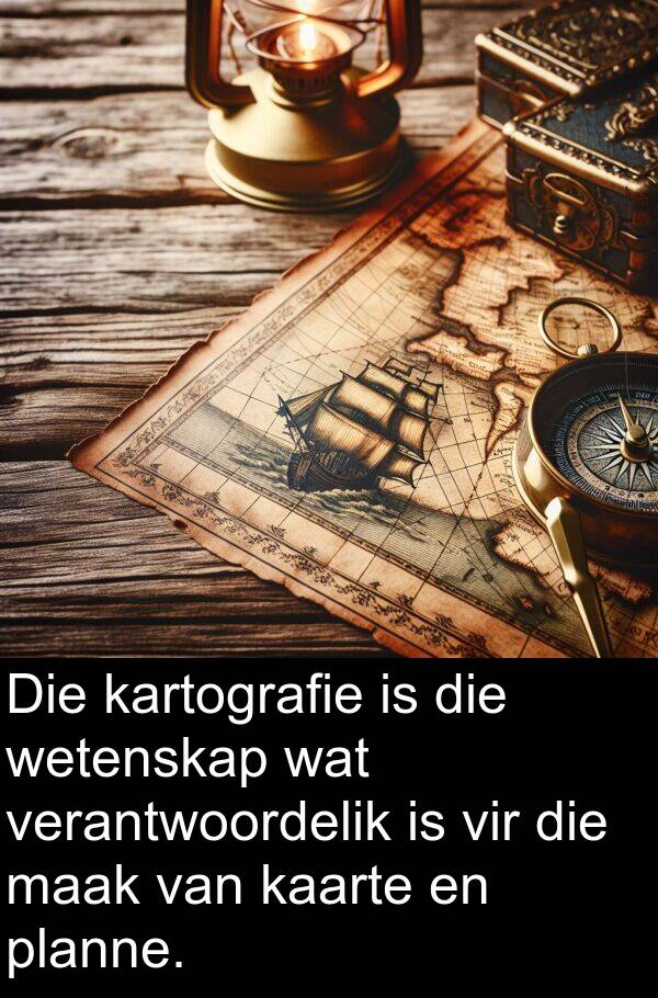 planne: Die kartografie is die wetenskap wat verantwoordelik is vir die maak van kaarte en planne.