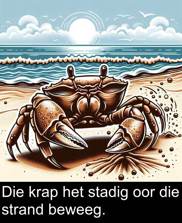 oor: Die krap het stadig oor die strand beweeg.