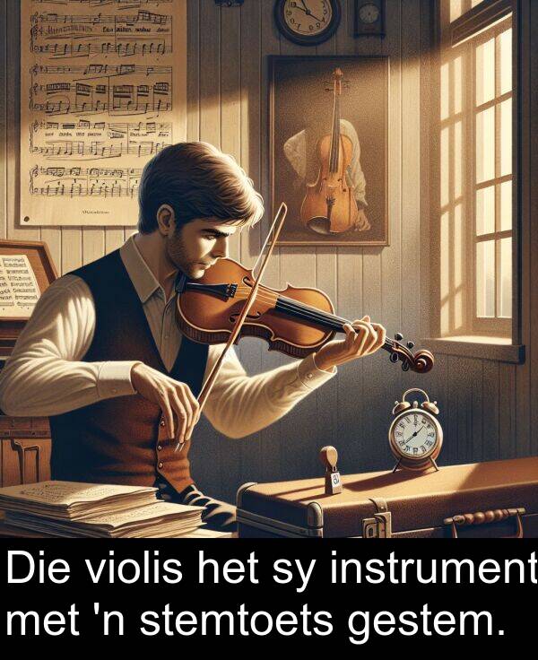 instrument: Die violis het sy instrument met 'n stemtoets gestem.