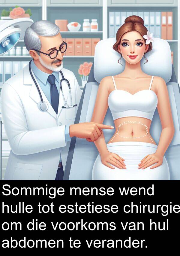 chirurgie: Sommige mense wend hulle tot estetiese chirurgie om die voorkoms van hul abdomen te verander.