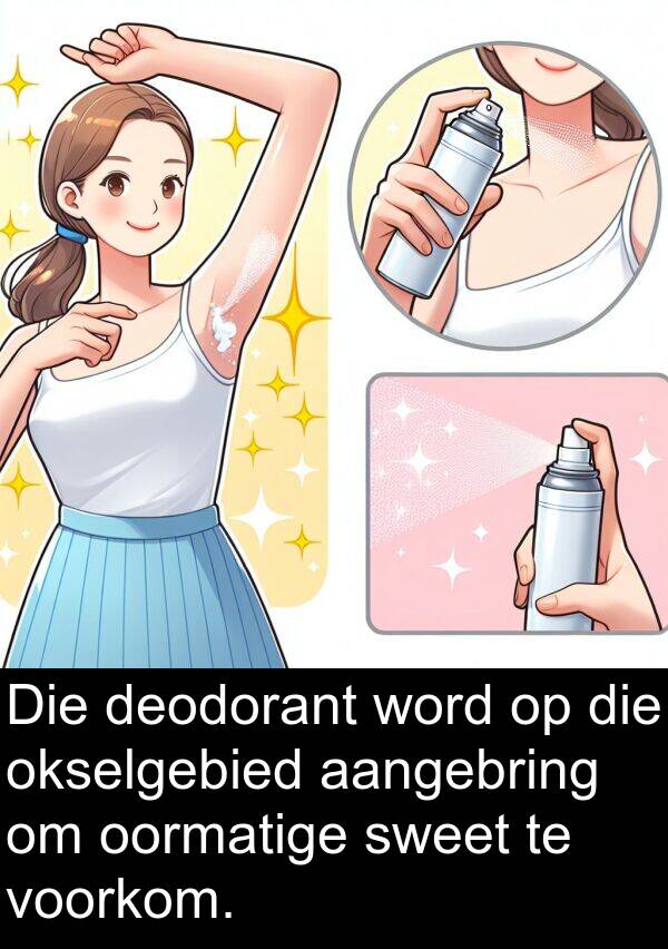 okselgebied: Die deodorant word op die okselgebied aangebring om oormatige sweet te voorkom.