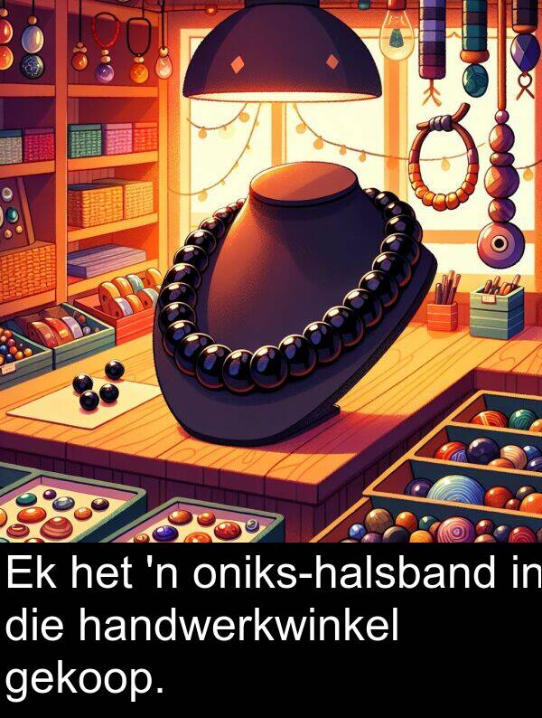 gekoop: Ek het 'n oniks-halsband in die handwerkwinkel gekoop.