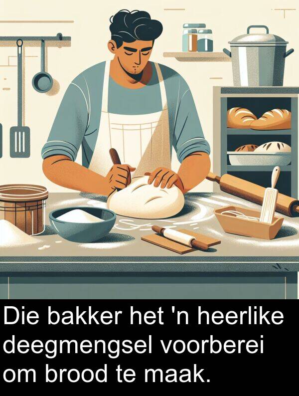 heerlike: Die bakker het 'n heerlike deegmengsel voorberei om brood te maak.