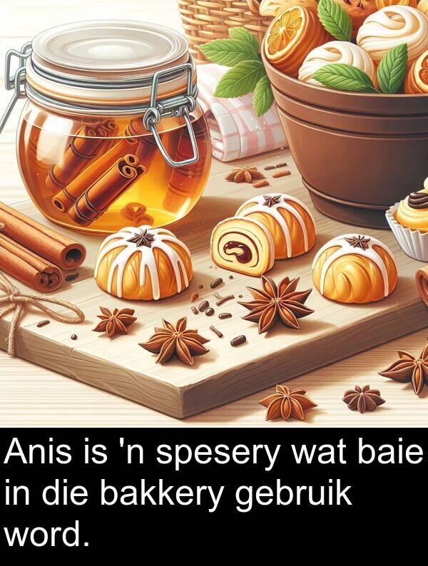 gebruik: Anis is 'n spesery wat baie in die bakkery gebruik word.