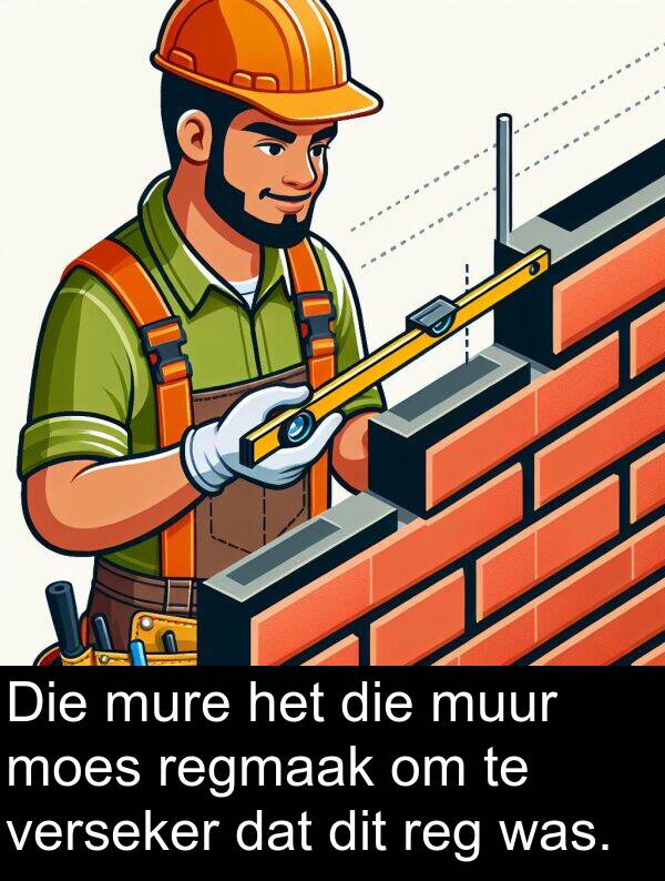 reg: Die mure het die muur moes regmaak om te verseker dat dit reg was.