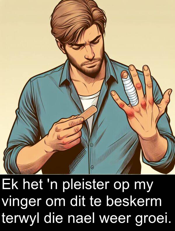 beskerm: Ek het 'n pleister op my vinger om dit te beskerm terwyl die nael weer groei.