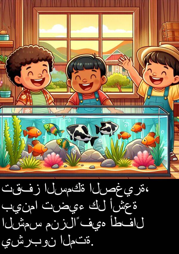 فيه: تقفز السمكة الصغيرة، بينما تضيء كل أشعة الشمس منزلاً فيه أطفال يشربون المتة.