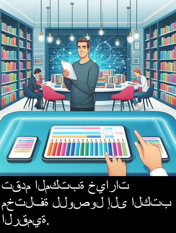 خيارات: تقدم المكتبة خيارات مختلفة للوصول إلى الكتب الرقمية.