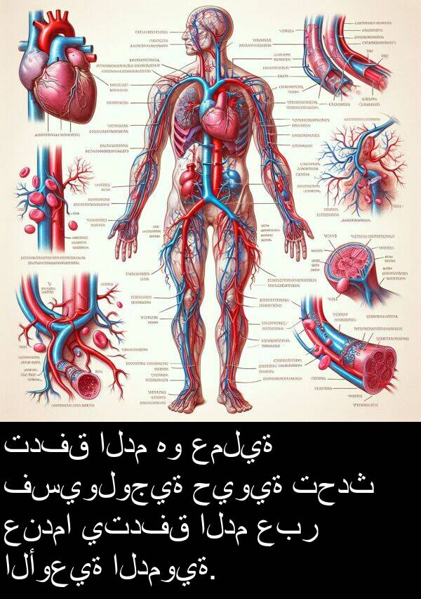 عملية: تدفق الدم هو عملية فسيولوجية حيوية تحدث عندما يتدفق الدم عبر الأوعية الدموية.