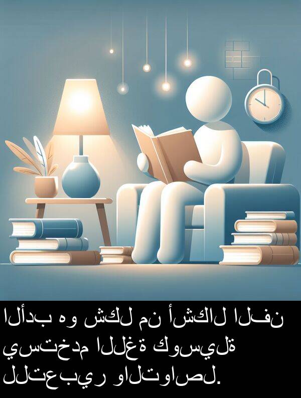 كوسيلة: الأدب هو شكل من أشكال الفن يستخدم اللغة كوسيلة للتعبير والتواصل.