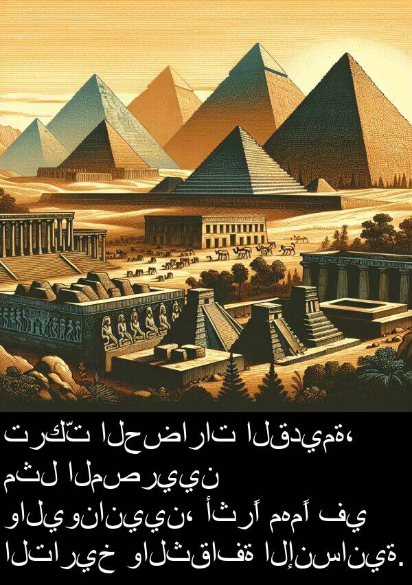 القديمة،: تركّت الحضارات القديمة، مثل المصريين واليونانيين، أثرًا مهمًا في التاريخ والثقافة الإنسانية.