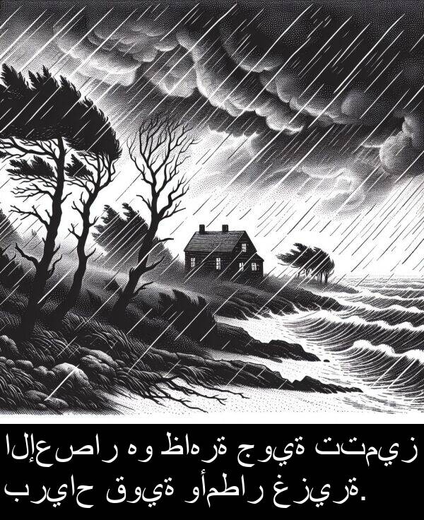 جوية: الإعصار هو ظاهرة جوية تتميز برياح قوية وأمطار غزيرة.