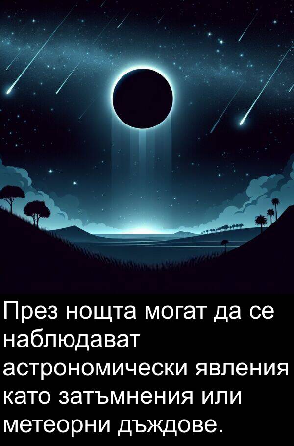 явления: През нощта могат да се наблюдават астрономически явления като затъмнения или метеорни дъждове.