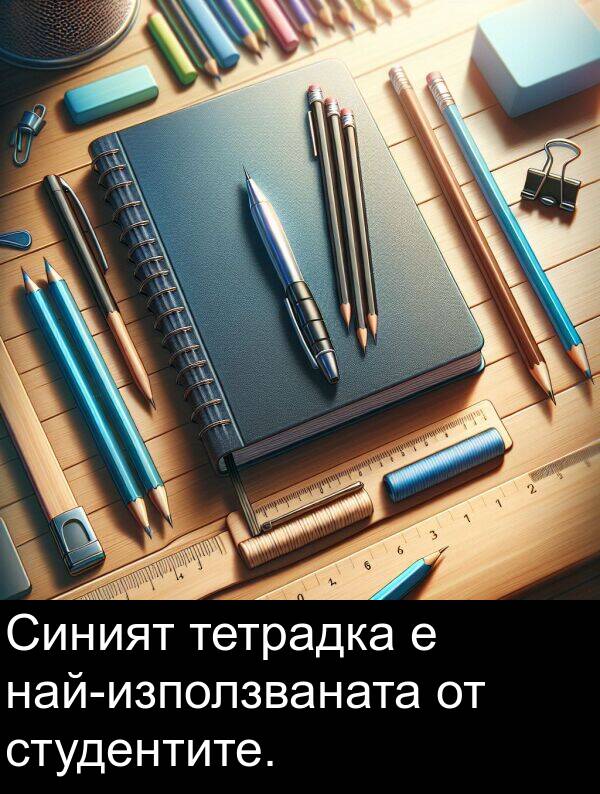 тетрадка: Синият тетрадка е най-използваната от студентите.