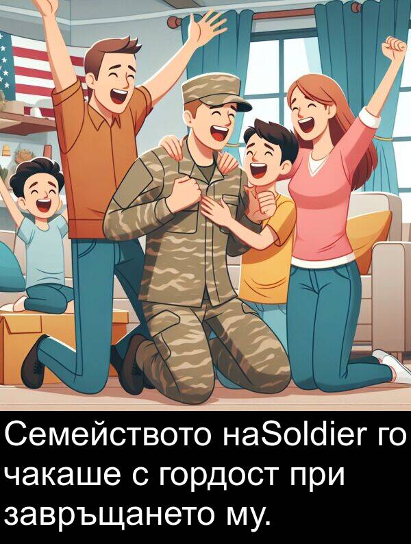 завръщането: Семейството наSoldier го чакаше с гордост при завръщането му.