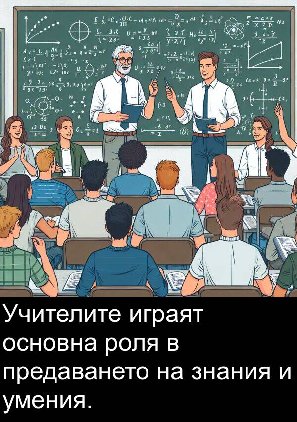 знания: Учителите играят основна роля в предаването на знания и умения.