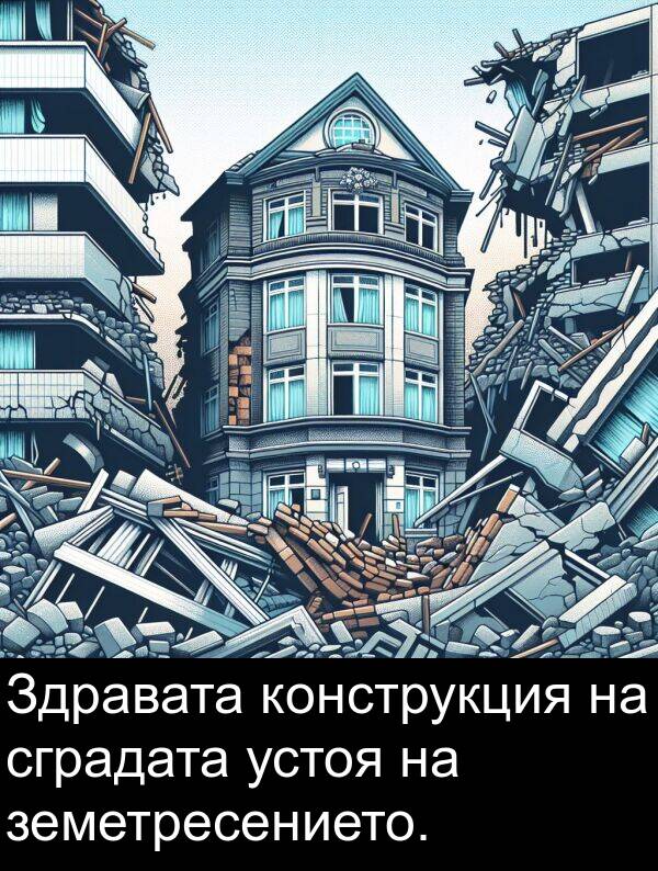 сградата: Здравата конструкция на сградата устоя на земетресението.