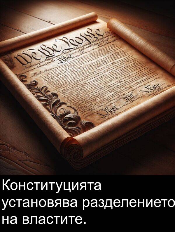 разделението: Конституцията установява разделението на властите.