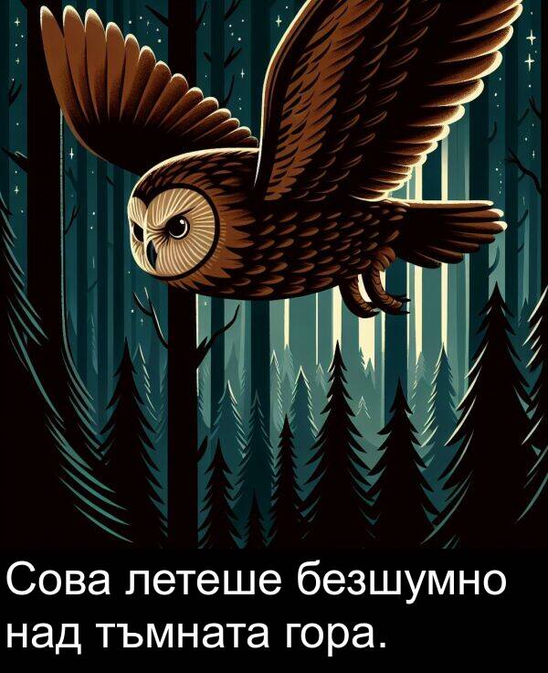 над: Сова летеше безшумно над тъмната гора.