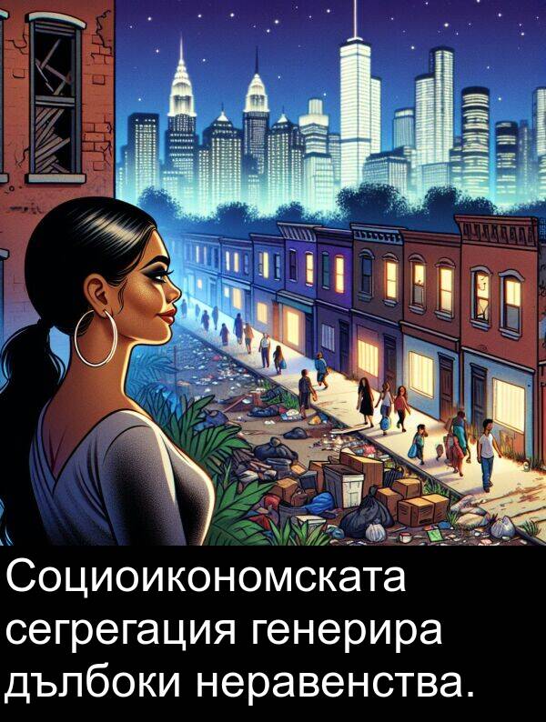 генерира: Социоикономската сегрегация генерира дълбоки неравенства.