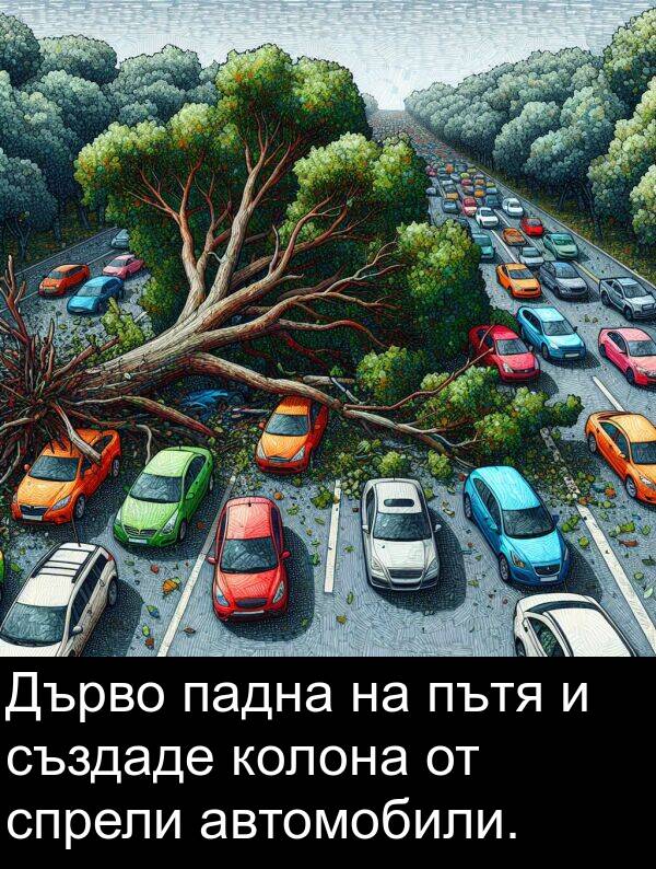 падна: Дърво падна на пътя и създаде колона от спрели автомобили.