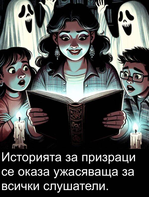 ужасяваща: Историята за призраци се оказа ужасяваща за всички слушатели.