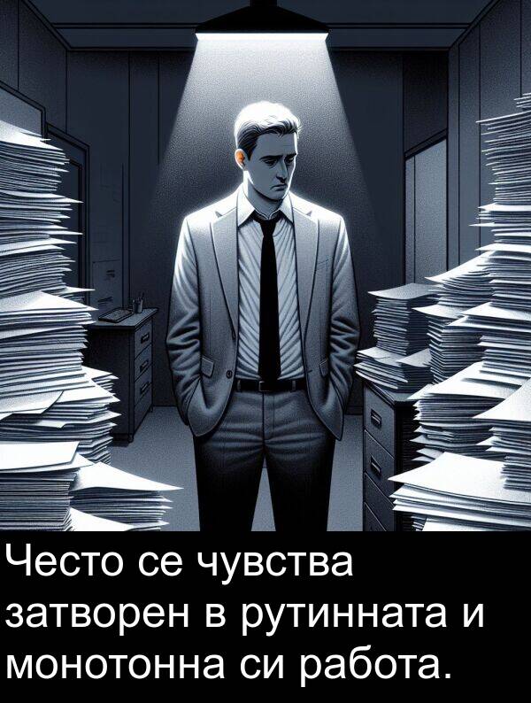 рутинната: Често се чувства затворен в рутинната и монотонна си работа.