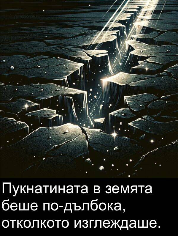 изглеждаше: Пукнатината в земята беше по-дълбока, отколкото изглеждаше.
