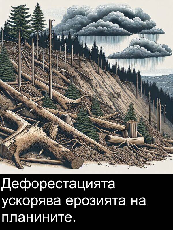 планините: Дефорестацията ускорява ерозията на планините.