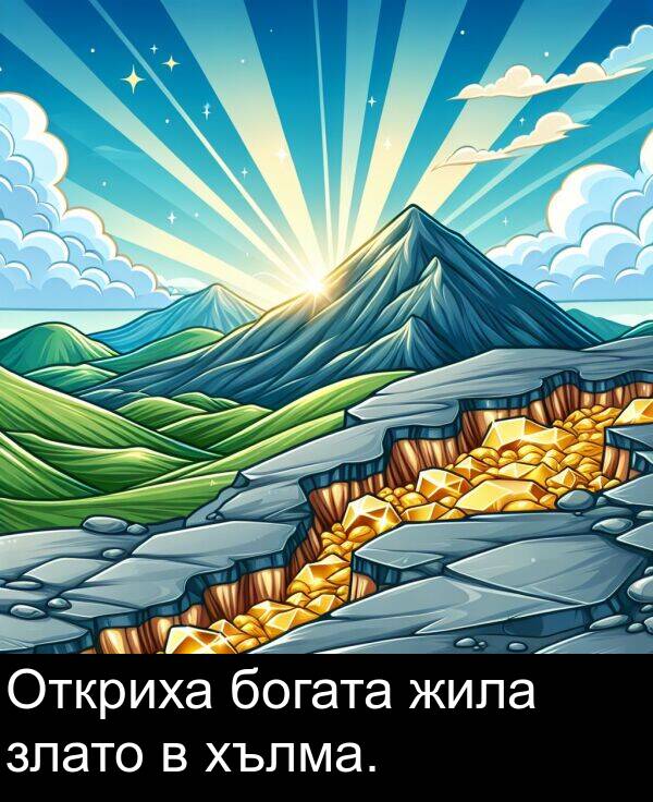 богата: Откриха богата жила злато в хълма.