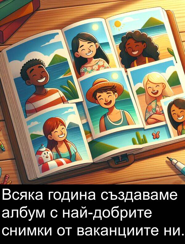 година: Всяка година създаваме албум с най-добрите снимки от ваканциите ни.