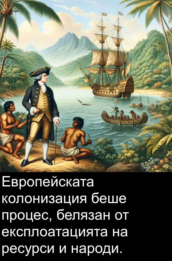 процес: Европейската колонизация беше процес, белязан от експлоатацията на ресурси и народи.