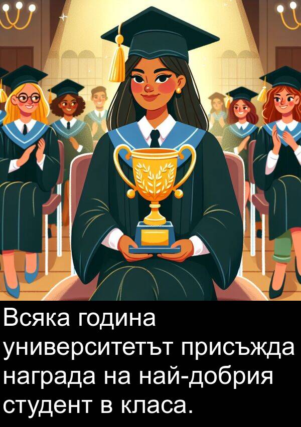 университетът: Всяка година университетът присъжда награда на най-добрия студент в класа.