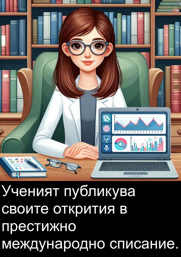 международно: Ученият публикува своите открития в престижно международно списание.