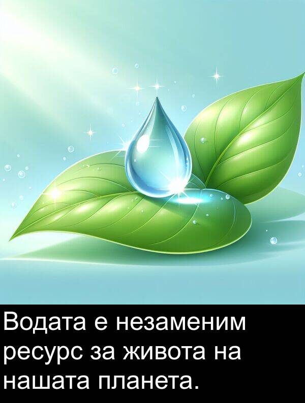 живота: Водата е незаменим ресурс за живота на нашата планета.