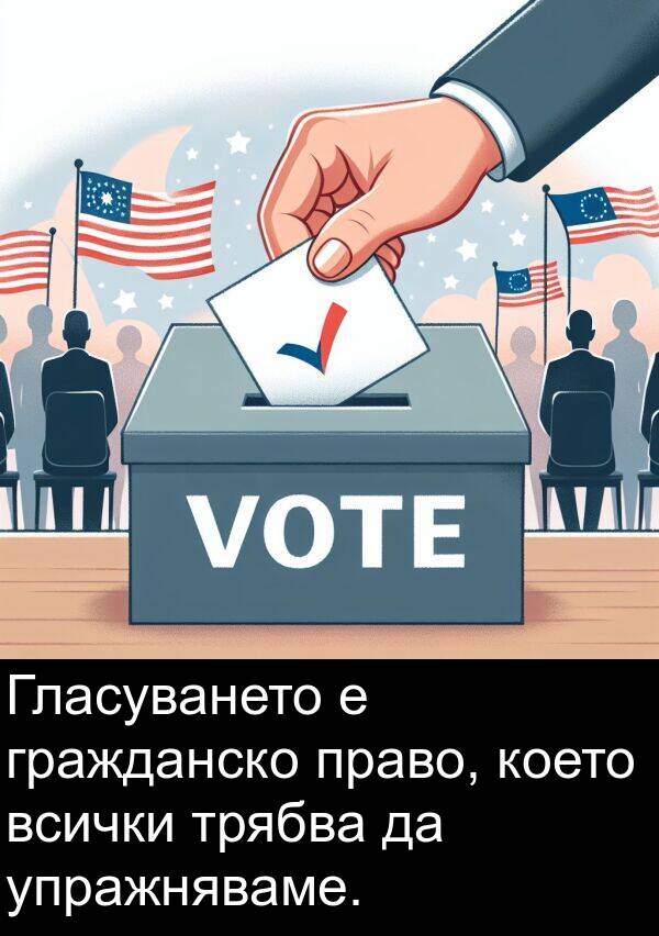 право: Гласуването е гражданско право, което всички трябва да упражняваме.