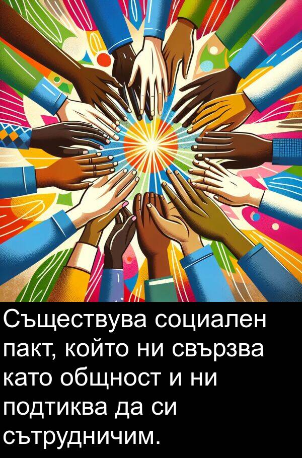 пакт: Съществува социален пакт, който ни свързва като общност и ни подтиква да си сътрудничим.