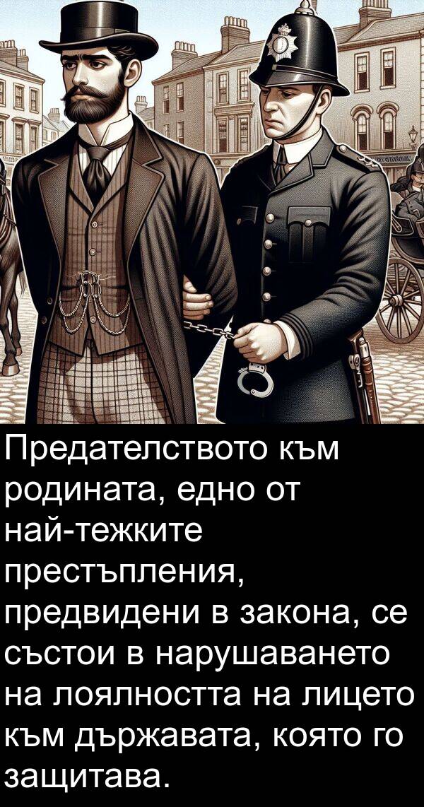 защитава: Предателството към родината, едно от най-тежките престъпления, предвидени в закона, се състои в нарушаването на лоялността на лицето към държавата, която го защитава.