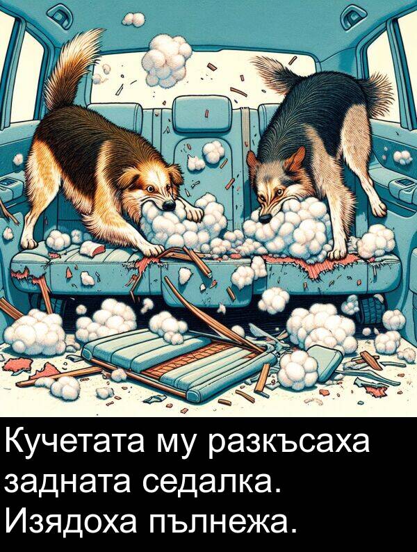 задната: Кучетата му разкъсаха задната седалка. Изядоха пълнежа.