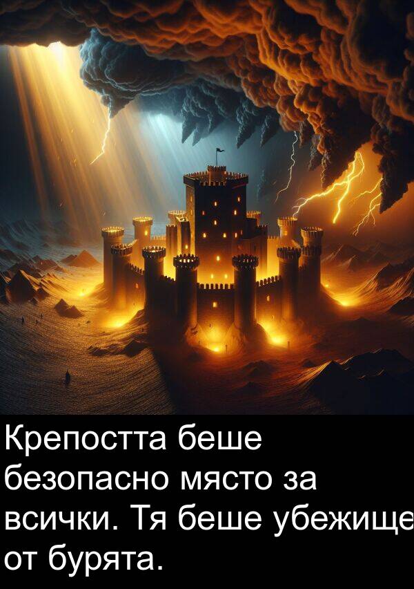 безопасно: Крепостта беше безопасно място за всички. Тя беше убежище от бурята.