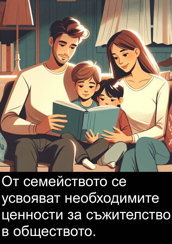 ценности: От семейството се усвояват необходимите ценности за съжителство в обществото.