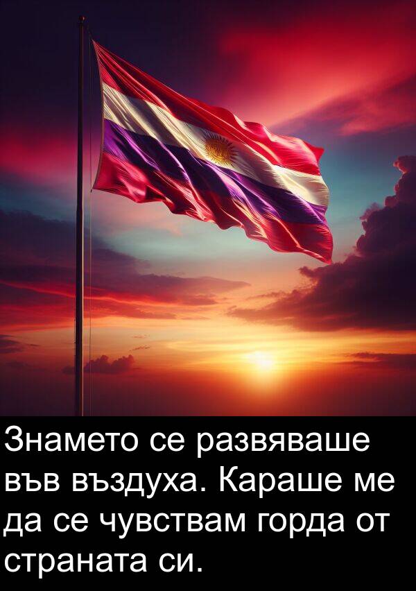 чувствам: Знамето се развяваше във въздуха. Караше ме да се чувствам горда от страната си.