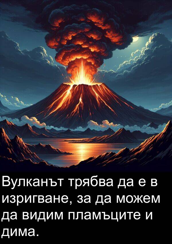 видим: Вулканът трябва да е в изригване, за да можем да видим пламъците и дима.