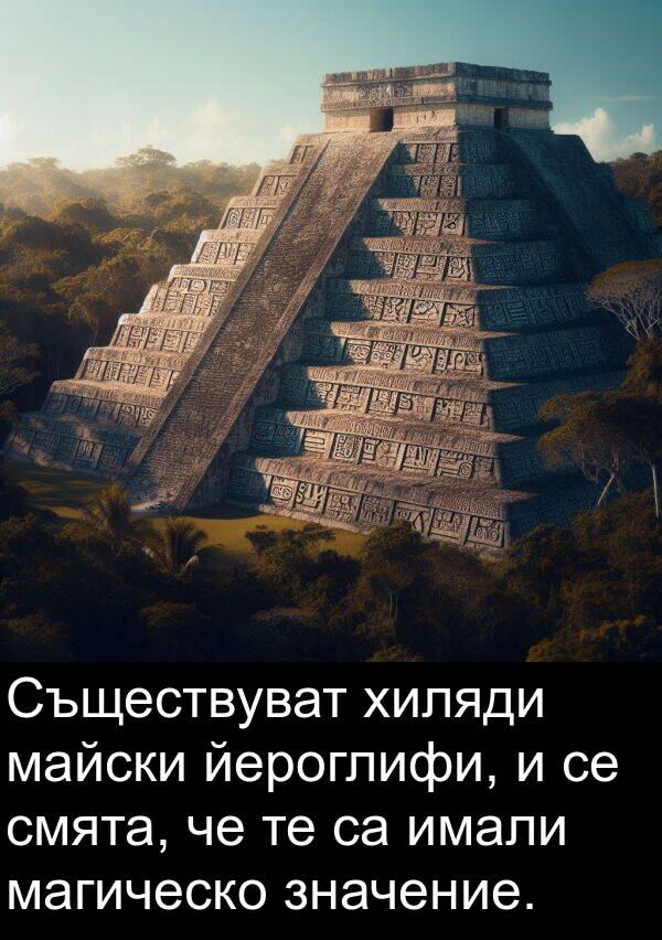 значение: Съществуват хиляди майски йероглифи, и се смята, че те са имали магическо значение.