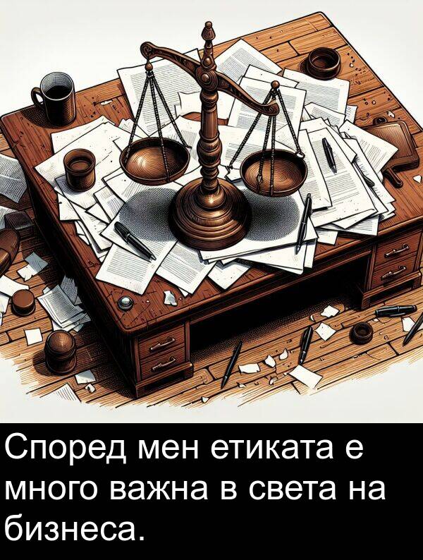 мен: Според мен етиката е много важна в света на бизнеса.