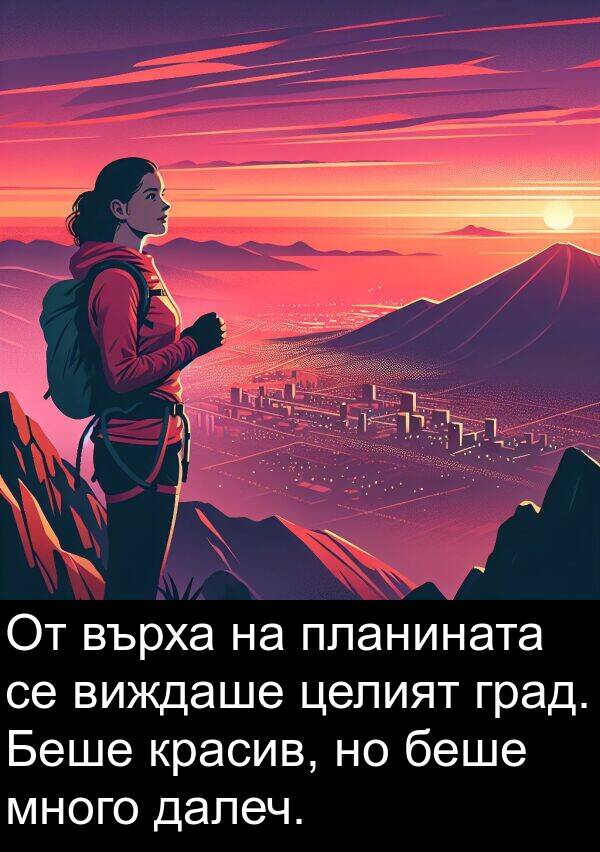 виждаше: От върха на планината се виждаше целият град. Беше красив, но беше много далеч.