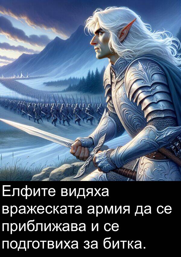 битка: Елфите видяха вражеската армия да се приближава и се подготвиха за битка.